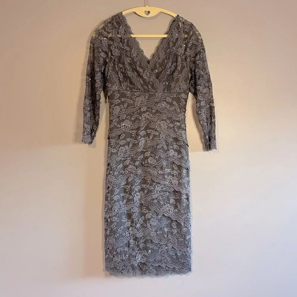 Vintage Cache Sequin Lace Dress | Dusky Purple/Pewter Gray | SZ 0